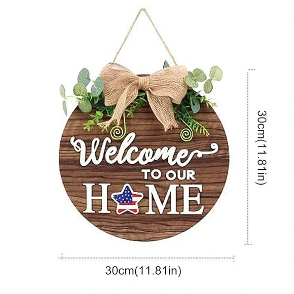 Interchangeable Welcome Sign Front Door, Seasonal Welcome Round Fall Wood Wreath - Picture 2 of 9